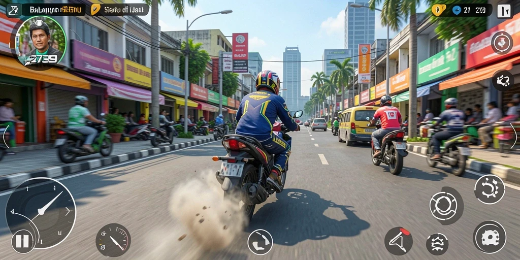 Gameplay balapan motor yang mendebarkan dan seru.