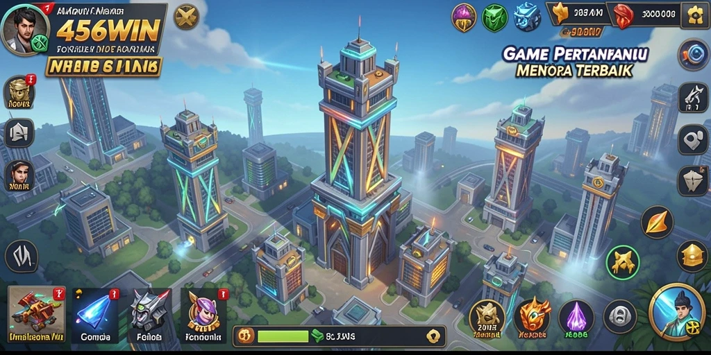 Screenshot gameplay 456WIN menampilkan pertahanan menara yang strategis.