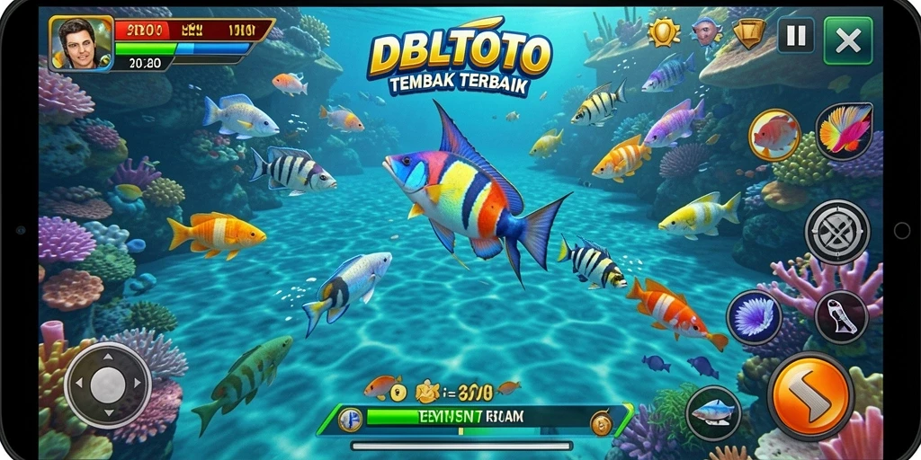 Screenshot utama DBLTOTO menampilkan aksi seru Tembak Ikan.