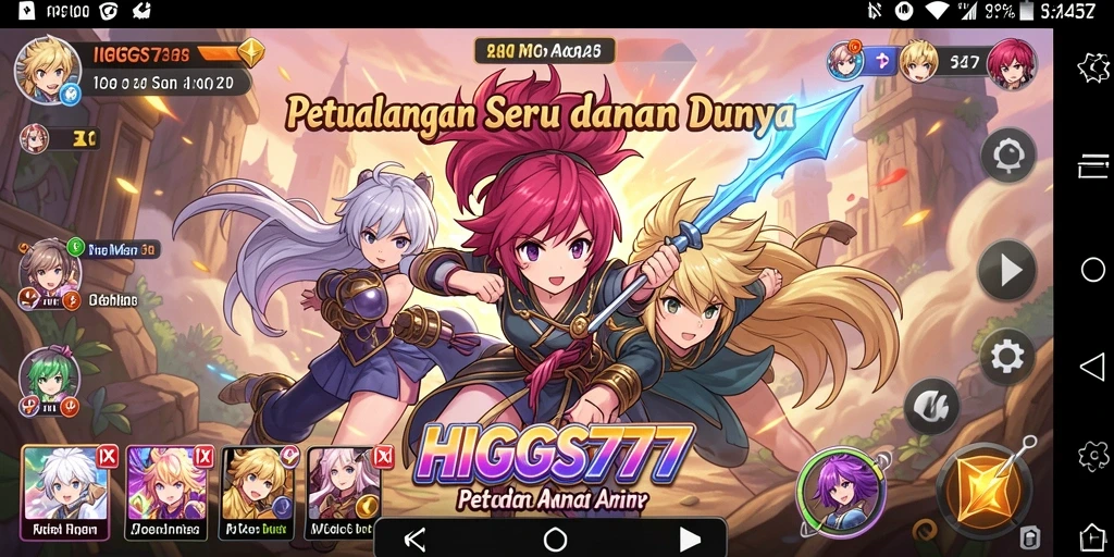 Screenshot utama HIGGS777 menampilkan aksi karakter dalam petualangan Anime.