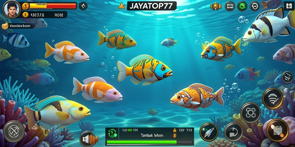 Screenshot gameplay JAYATOP77 menampilkan aksi seru menembak ikan.