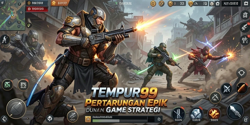 Screenshot utama TEMPUR99 menampilkan aksi pertempuran yang mendebarkan.