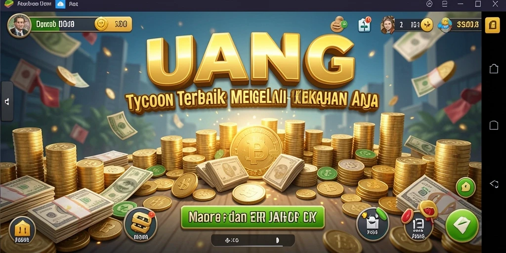 Screenshot menunjukkan gameplay UANG yang menarik dengan berbagai elemen bisnis.